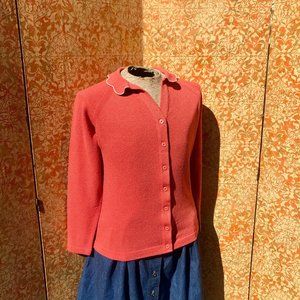 60s Vintage Pink Collared Leather Sweater M Sweate
